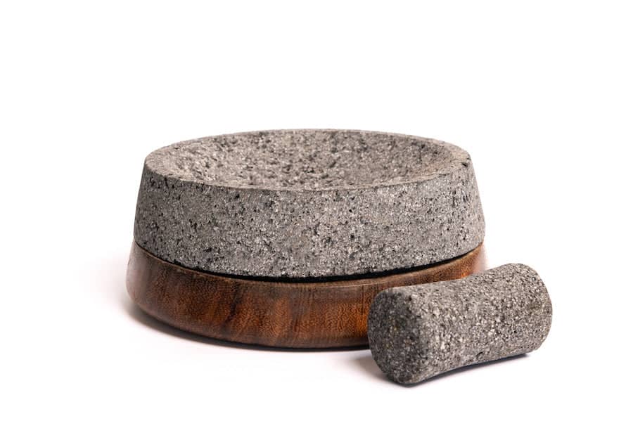 Molcajete Volcanic Stone "Itzae" 7 Inch with Wooden Base