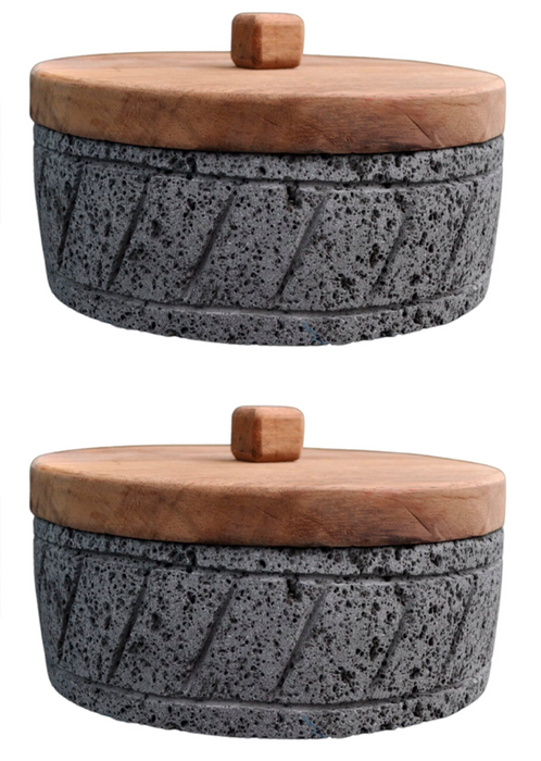 Duo Bundle: XICHUA Tortilleros - Two 8-Inch Artisanal Tortilla Warmers with Volcanic Stone Base and Parota Wood Lid