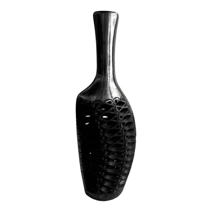 Craft by Order Beautiful Handmade black clay flower pot, barro negro 10 in x 4.3 in - CEMCUI