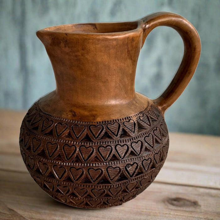 Craft By Order Beautiful Jug made of handmade clay from Oaxaca with heart design 1 Liter - CEMCUI