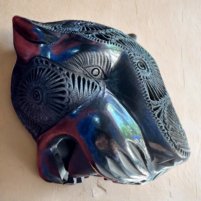 Craft by Order Black Clay Jaguar Head Mask 5.15 x 5.15 in, handmade barro negro - CEMCUI