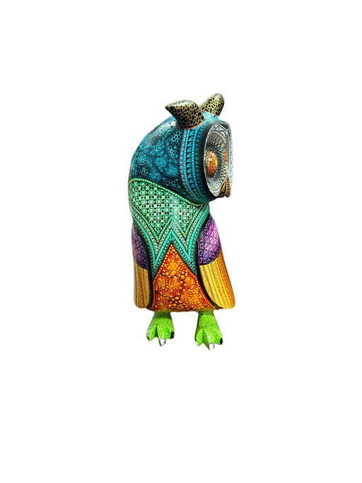 SOLD Artisanal Wooden Owl "Buho" Alebrije Margarito Melchor’s Artisanal Wooden Owl - Unique Piece - Handcrafted and Vibrantly Handpainted, Unique Mexican Folk Art - CEMCUI