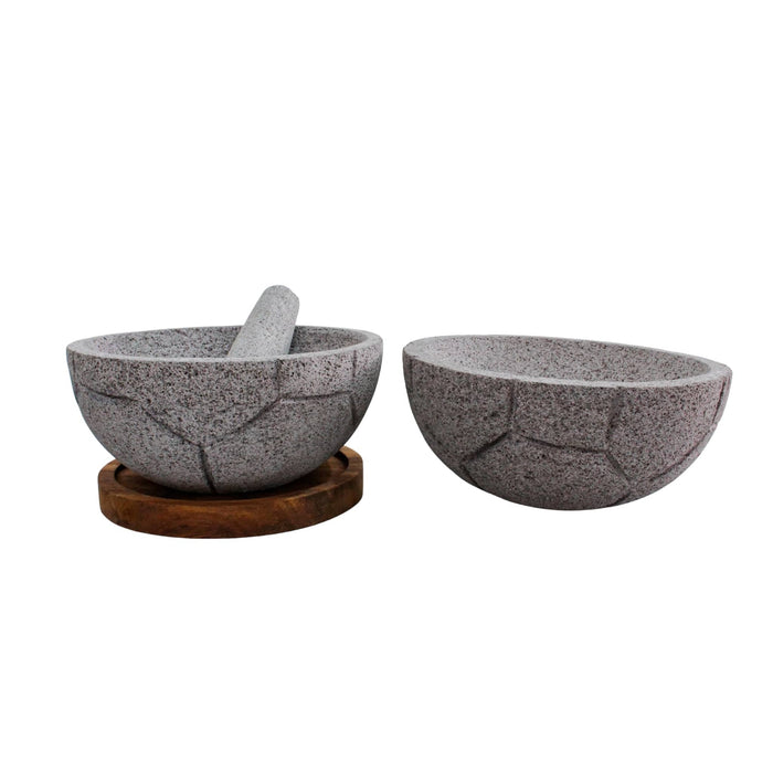The "Soccer" Molcajete 7.8 Inches with Wooden Base