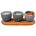 3 kit Sauce Contanier / Salsero "Tlatekpana" with wooden base with volcanic stone - CEMCUI
