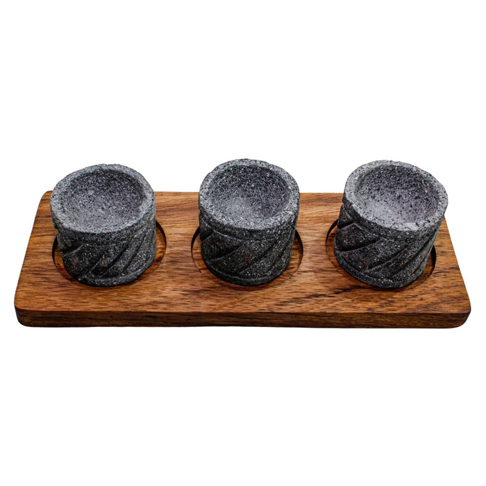 3 Sauce Containers with Wooden Base 3in - CEMCUI