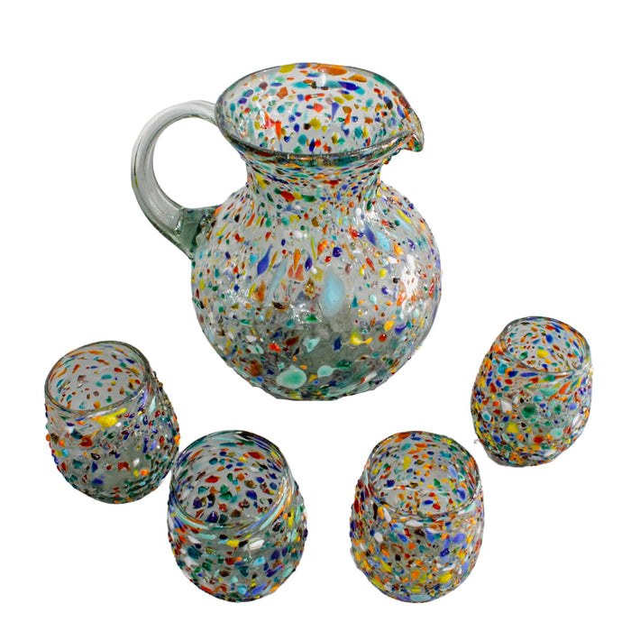 Blowned Glass Pitcher with 4 Cups Handmade