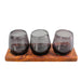 Beautiful Set of 3 Tempered Blown Glass with Wooden Base - CEMCUI