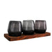 Beautiful Set of 3 Tempered Blown Glass with Wooden Base - CEMCUI