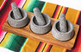 Beautiful Trio Salsa holder Tepetl Volcanic Stone with Wooden Base, Ideal for Table Centerpiece - CEMCUI