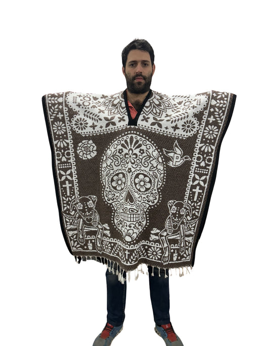 Catrin Dual-Sided Traditional Mexican Poncho - Artisanal Craftsmanship - 40x43 Inches - CEMCUI
