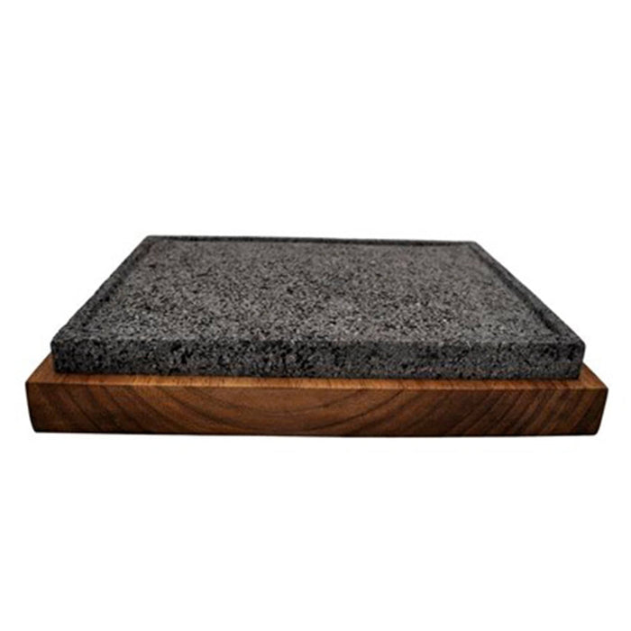Comal / Plancha "Tlacuani" 8 x 10 Inches includes wooden base and volcanic stone - CEMCUI