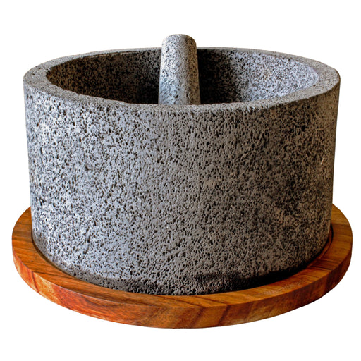 Craft By Order Giant Volcanic Stone Molcajete "Chilmamolli" 15 Inches in Diameter with wooden base - CEMCUI