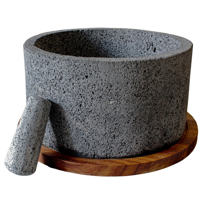 Craft By Order Giant Volcanic Stone Molcajete "Chilmamolli" 15 Inches in Diameter with wooden base - CEMCUI