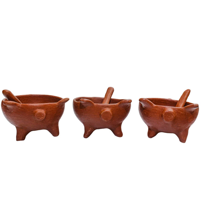 Craft by Order Set of 3 Red Clay Pig Salseros with Spoon - CEMCUI