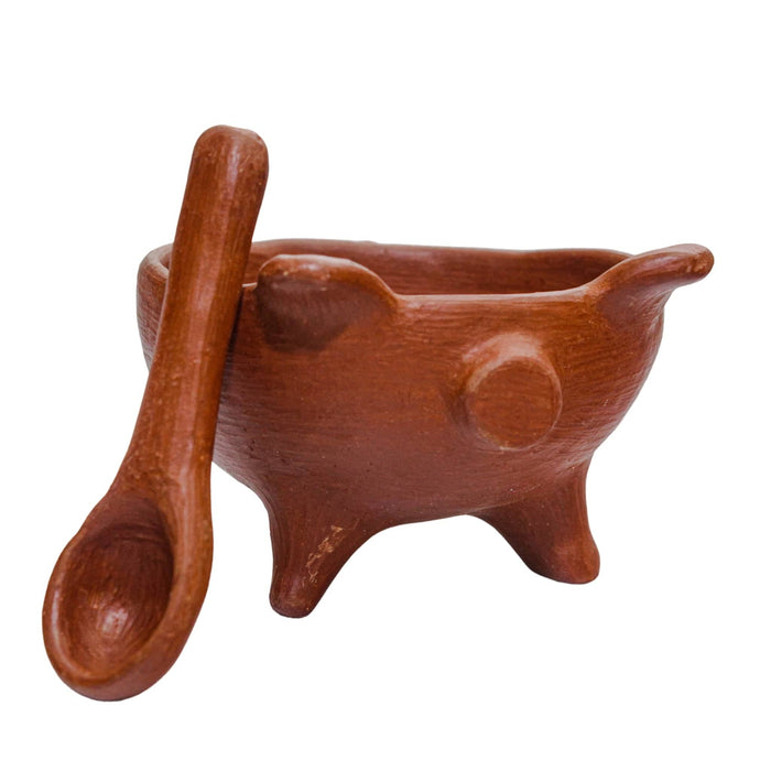 Craft by Order Set of 3 Red Clay Pig Salseros with Spoon - CEMCUI