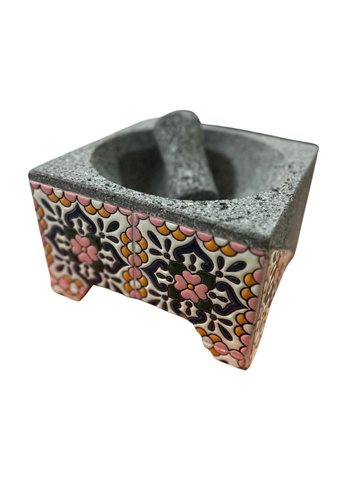 Craft by Order: Volcanic Stone Molcajete Maravilloso: Authentic Mexican Molcajete with Exquisite Talavera Detailing – 8 Inches - CEMCUI