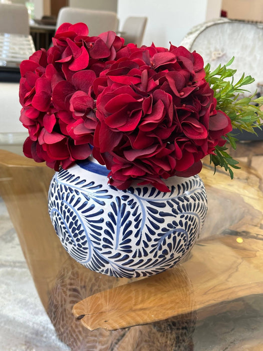 Dalia Authentic Puebla Talavera Flower Pot - 8-inch Tall, 8.5-inch Wide Handcrafted Ceramic Beauty with Unique Design - CEMCUI