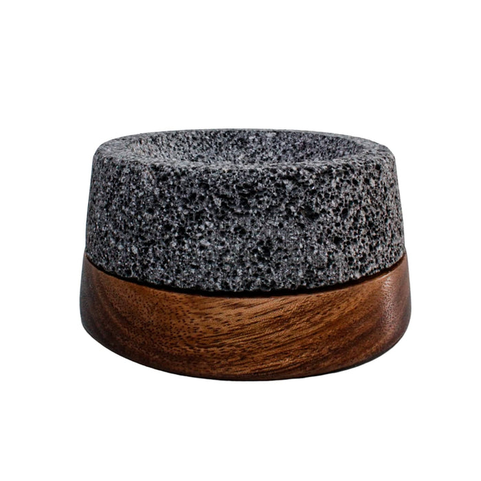 Elegant Set of two "Salsero" Salsa Recipient of 4 oz Each made of Volcanic Stone and Wooden Base - CEMCUI