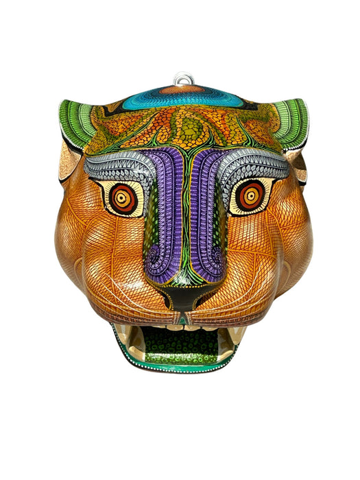 Exquisite Jaguar Mask - Handcrafted & Vibrantly Handpainted Wall Art from Oaxaca by Margarito Melchor - CEMCUI