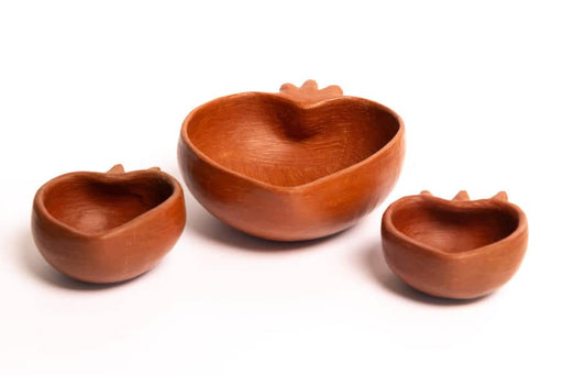 Handmade Red Clay Artisanal 'Salsero' Set - 3 Heart-Shaped Pieces (17 oz and 5 oz) - CEMCUI