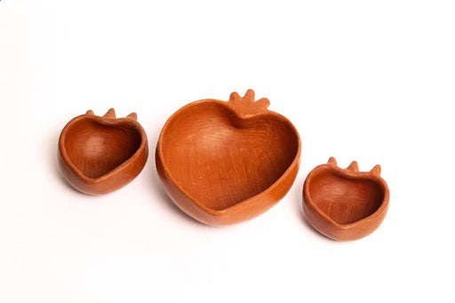Handmade Red Clay Artisanal 'Salsero' Set - 3 Heart-Shaped Pieces (17 oz and 5 oz) - CEMCUI