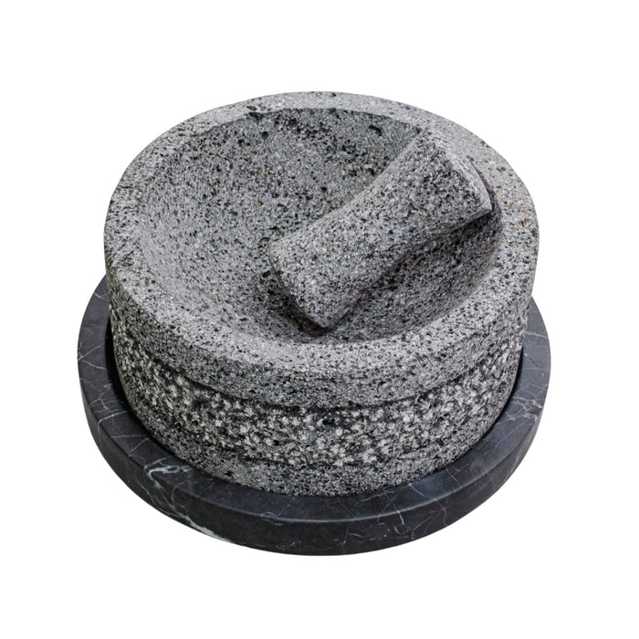 Mexican Molcajete Yolia made of Volcanic Stone with Marble Base 35 Oz Capacity - CEMCUI