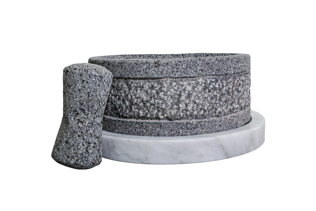 Mexican Molcajete Yolia made of Volcanic stone with White Marble Base - CEMCUI