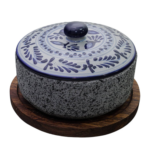 Mexican Tortillero Teotl Talaver lid and wood base - CEMCUI