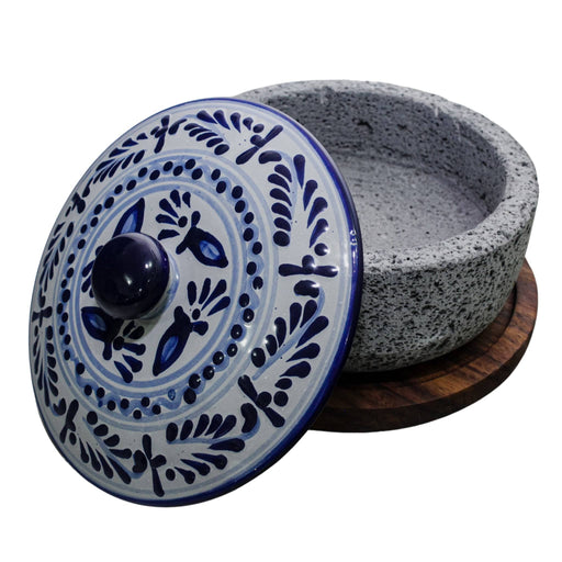 Mexican Tortillero Teotl Talaver lid and wood base - CEMCUI