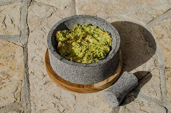 Mexican Volcanic Stone Molcajete "Chilmamolli" King 8 Inches With Wooden Base - CEMCUI
