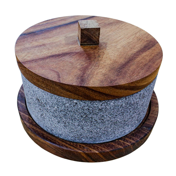 Molcajete Chilmamolli 8in with Wooden Base and Lid