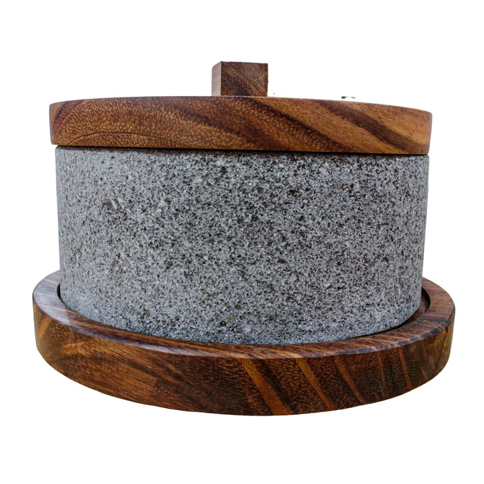 Molcajete Chilmamolli 8in with Wooden Base and Lid