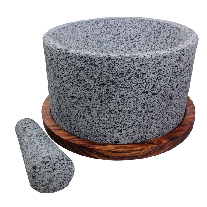 Craft by Order- Molcajete Chilmamolli 12" Volcanic Stone with Wooden Base