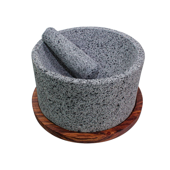 Craft by Order- Molcajete Chilmamolli 12" Volcanic Stone with Wooden Base