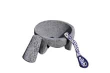 Molcajete Traditional Shape 7.2 inches Volcanic Stone with Talavera Spoon