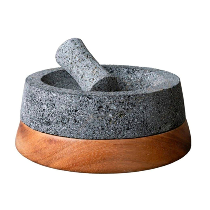 Molcajete Volcanic Stone "Itzae" 7 Inch with Wooden Base
