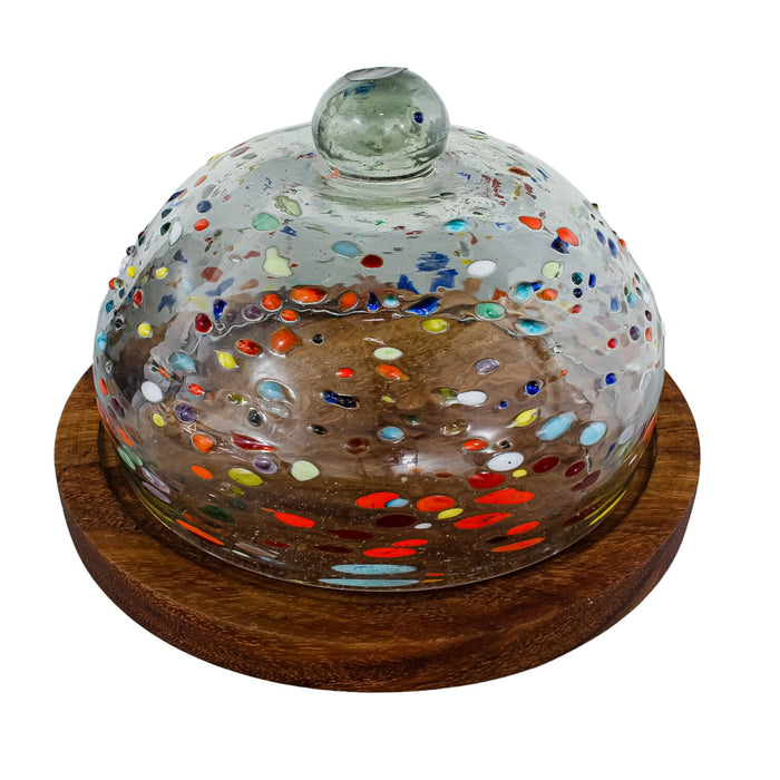 Pre-Order Breadbasket Panera made of Blown Glass with Parota wood base vidrio soplado