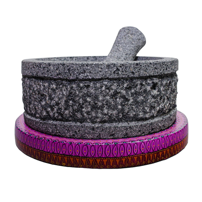 Pre-Order Item: Yolia 8 Inch Molcajete with Alebrije hand made painted base - Special Edition