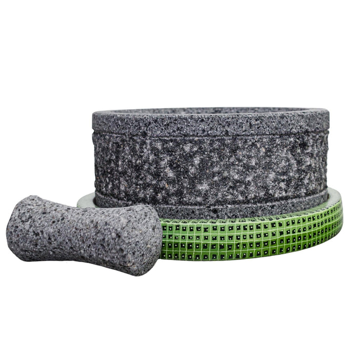 Pre-Order Item: Yolia 8 Inch Molcajete with Green Alebrije hand made painted base - Special Edition