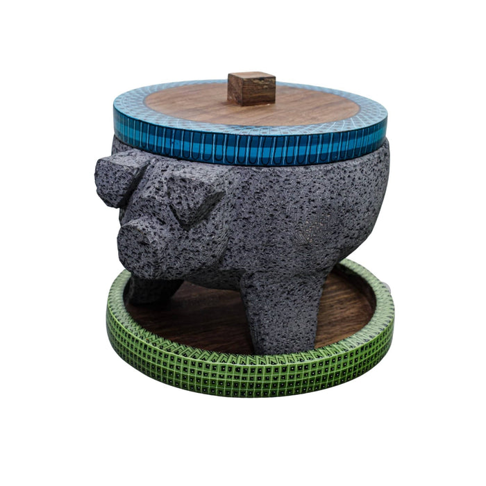 Pre-Order pig molcajete with alebrije lid and base 8inches