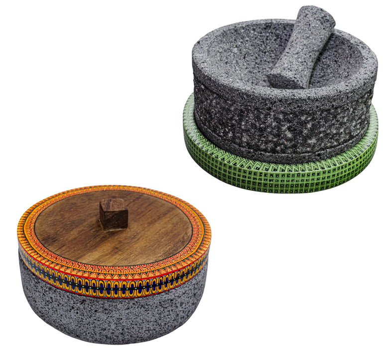 Pre-Sale: Alebrije Collection Molcajete Yolia and Tortillero Tlaxcalli 8 Inch with Hand Painted in Alberije Style