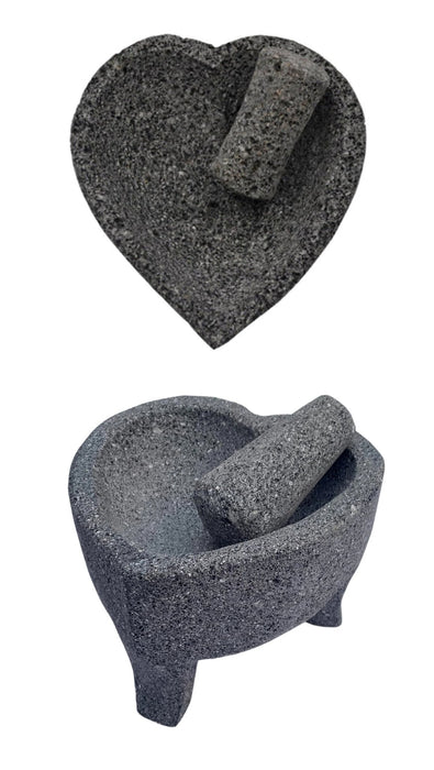 Romantic Bundle: Heart Shape Molcajete 6" and 8" Volcanic Stone