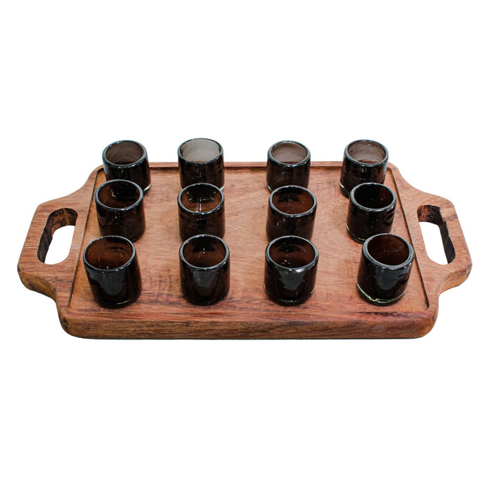 Set of 12 Blowned Glass "Vidrio Soplado" Tequila Shots with wooden tray included 1 Oz