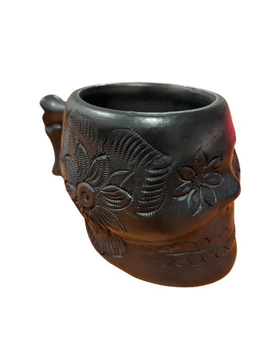 Set of 2 Handmade Oaxacan Black Clay Catrina Mugs 14 oz each