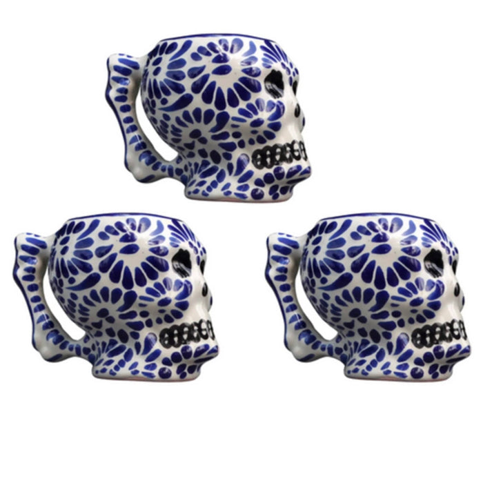 Set of 3 Espresso Shots made of Talavera, Skull shaped - CEMCUI