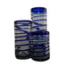 Set of 3 Hand Blown Glass Cups with Blue Lines - CEMCUI