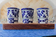 Set of 3 Talavera Tequila Glass (2 oz) with wooden base - CEMCUI