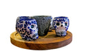 Set of 4 Tequila Shots with Molcajetito and Wooden Base - CEMCUI
