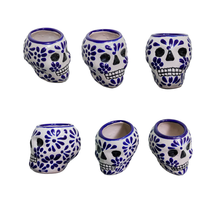 Set of 6 Tequila Skull Shot Glasses Made of Talavera 2 ounces - CEMCUI