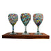Set of Three Blowned Glass Wine Glass with Wooden Base - CEMCUI